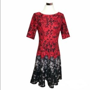 Gabby Skye Fit and Flare Dress in Red and Black Floral